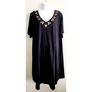 Kim Rogers Intimates Black Beaded Lounge Dress 2X Plus Lightweight Soft Stretch